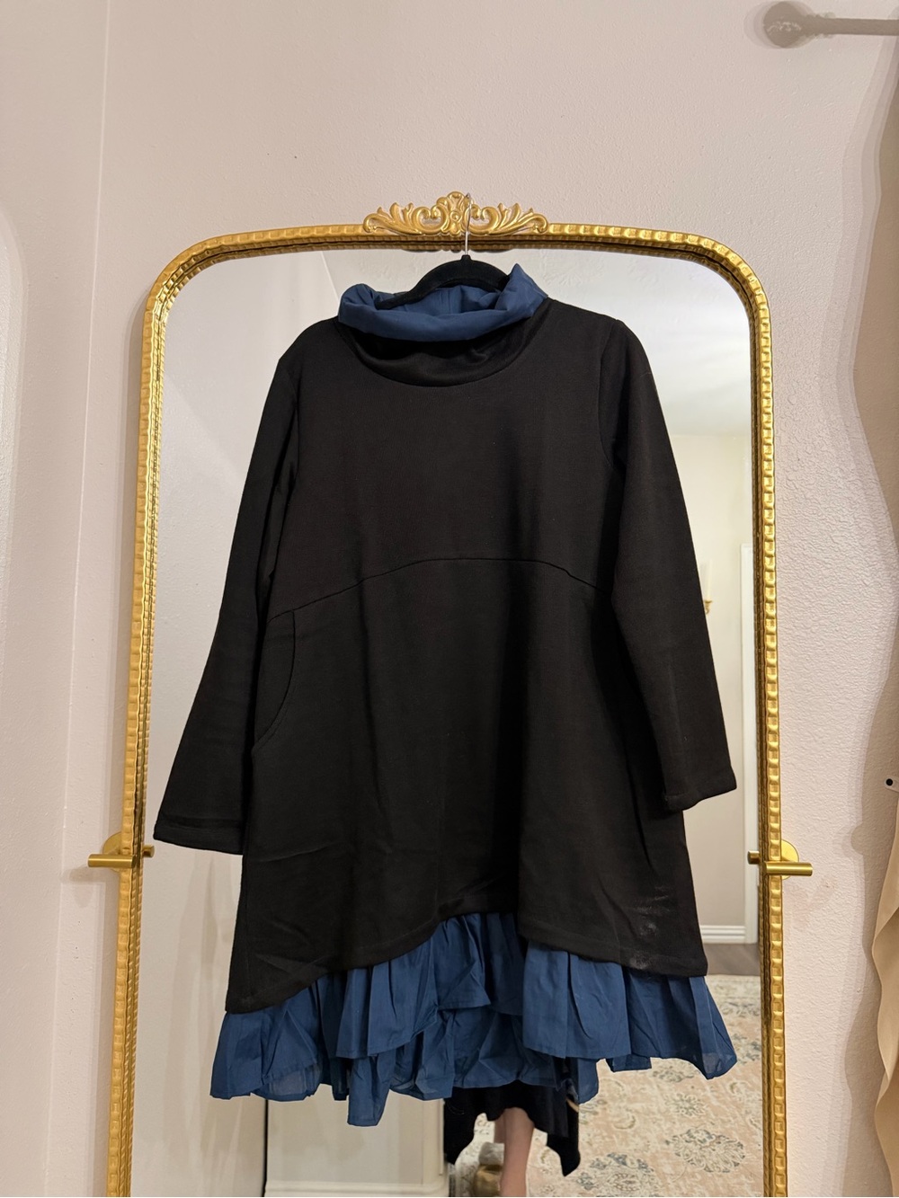 Cato Black Tunic with Blue Layered Hem